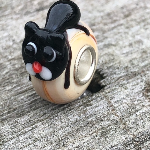 💎 Cat charm handprinted Murano glass charm. Kitty 🐈⬛ for Pandora bracelet - Picture 4 of 4